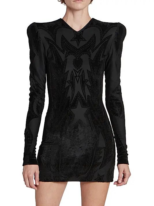 Balmain o1s1wg110825 Velvet Baroque Jersey Mini Dress in Black Size S / US 4 / IT 40 - 2 Thumbnail