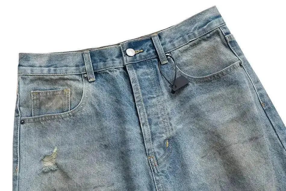 Japanese Brand Streetwear Retro Washed Hole Blue Baggy Jeans Size US 34 / EU 50 - 5 Thumbnail