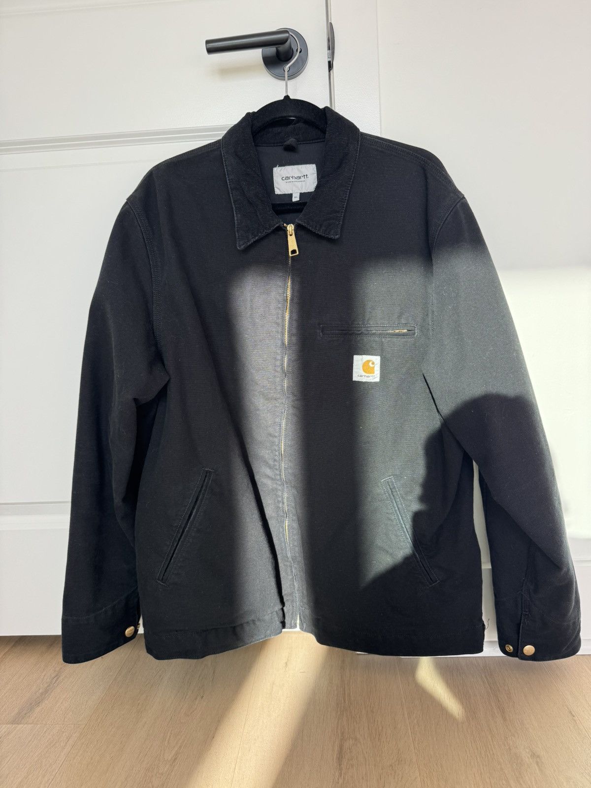 Pre-owned Carhartt Detroit Jacket - Stone Canvas In Black