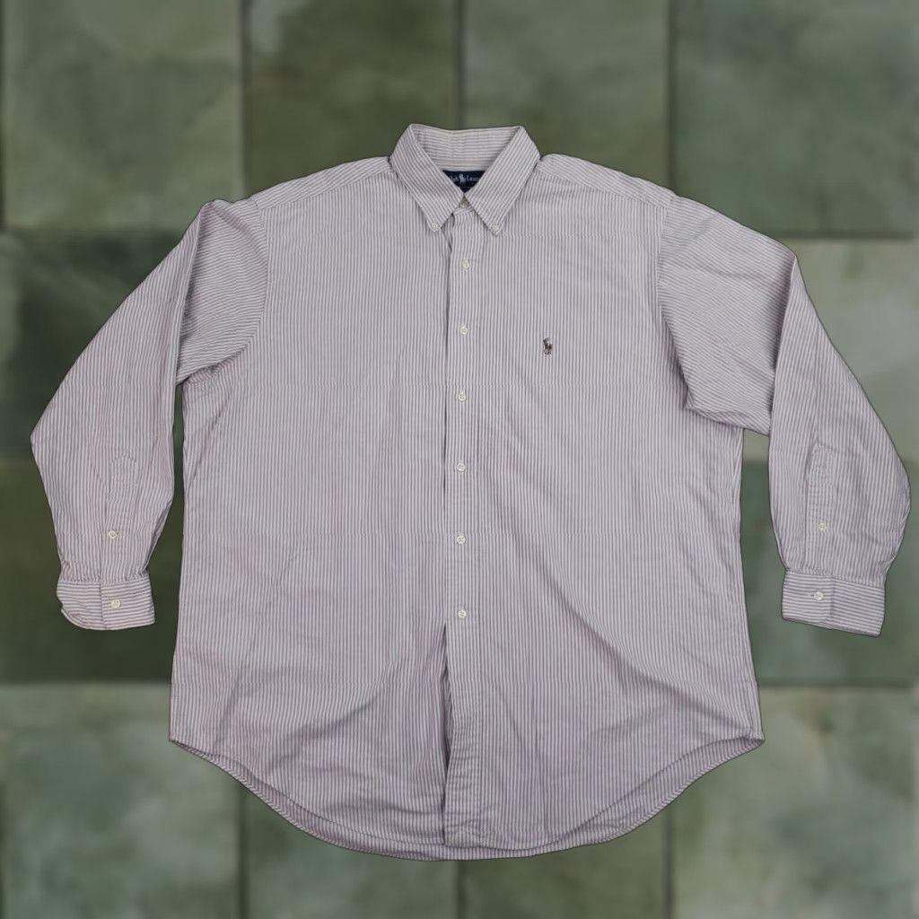Ralph Lauren Ralph Lauren Button Down Shirt Mens 17-35 White Red Striped Heavyweight Cotton Shirt Size US XL / EU 56 / 4 - 1 Thumbnail