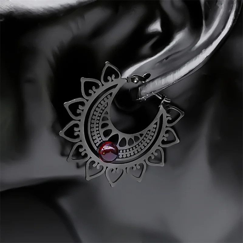 Jewelry Victorian Gothic Black Flower Hoop Earrings Jewelry Gift Size ONE SIZE - 3 Thumbnail