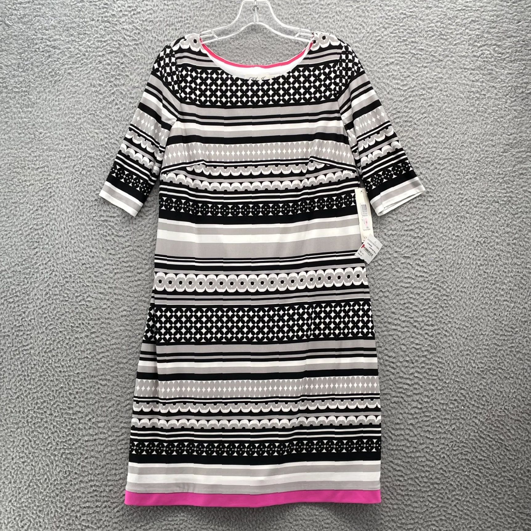 Vintage Eliza J Dress Women's 10 Pink Gray Geometric Corpcore Business Cocktail Office Dress Size L / US 10 / IT 46 - 2 Thumbnail