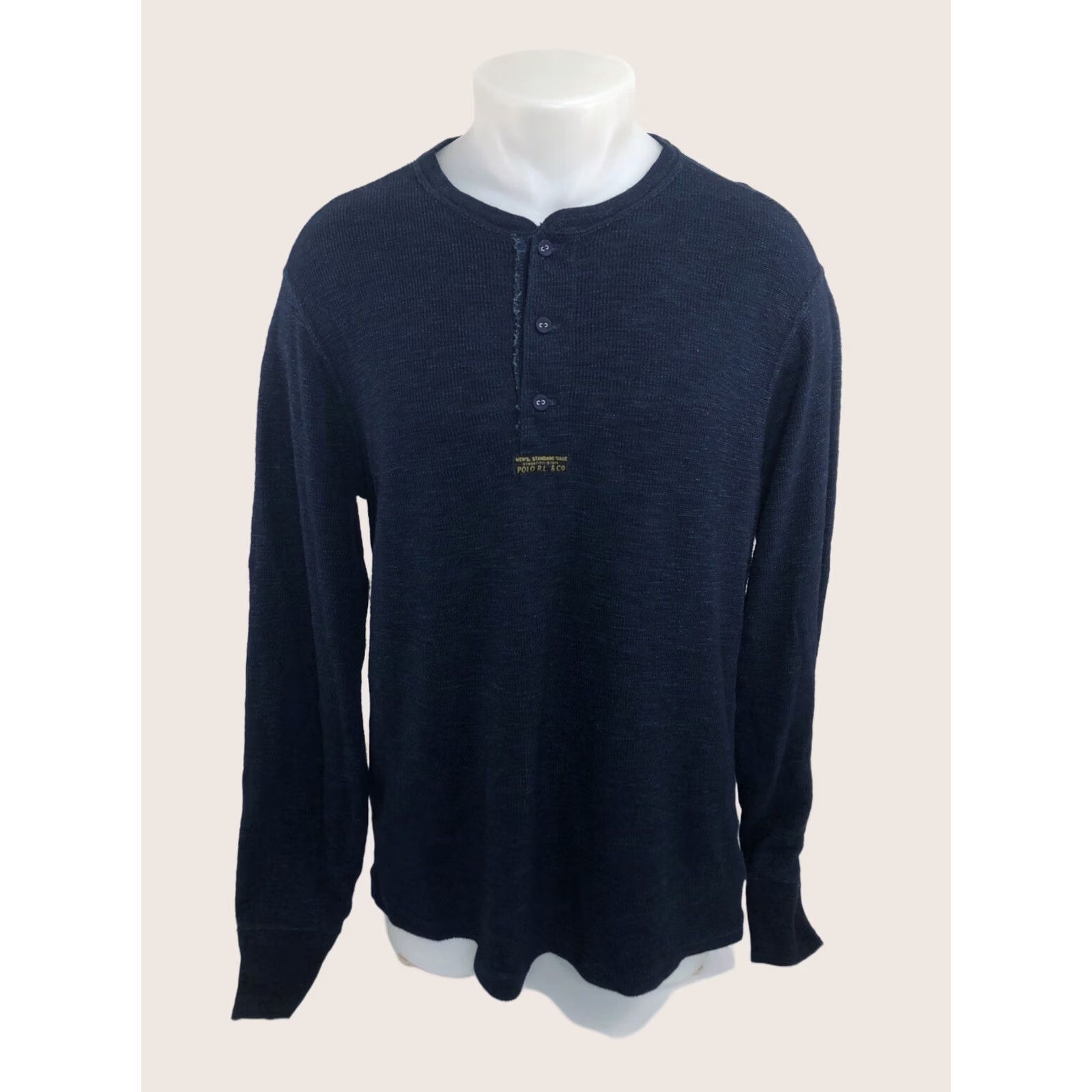 Vintage POLO RALPH LAUREN Military Theme Thermal Henley Sweater Lg Blue Men Size US L / EU 52-54 / 3 - 1 Thumbnail