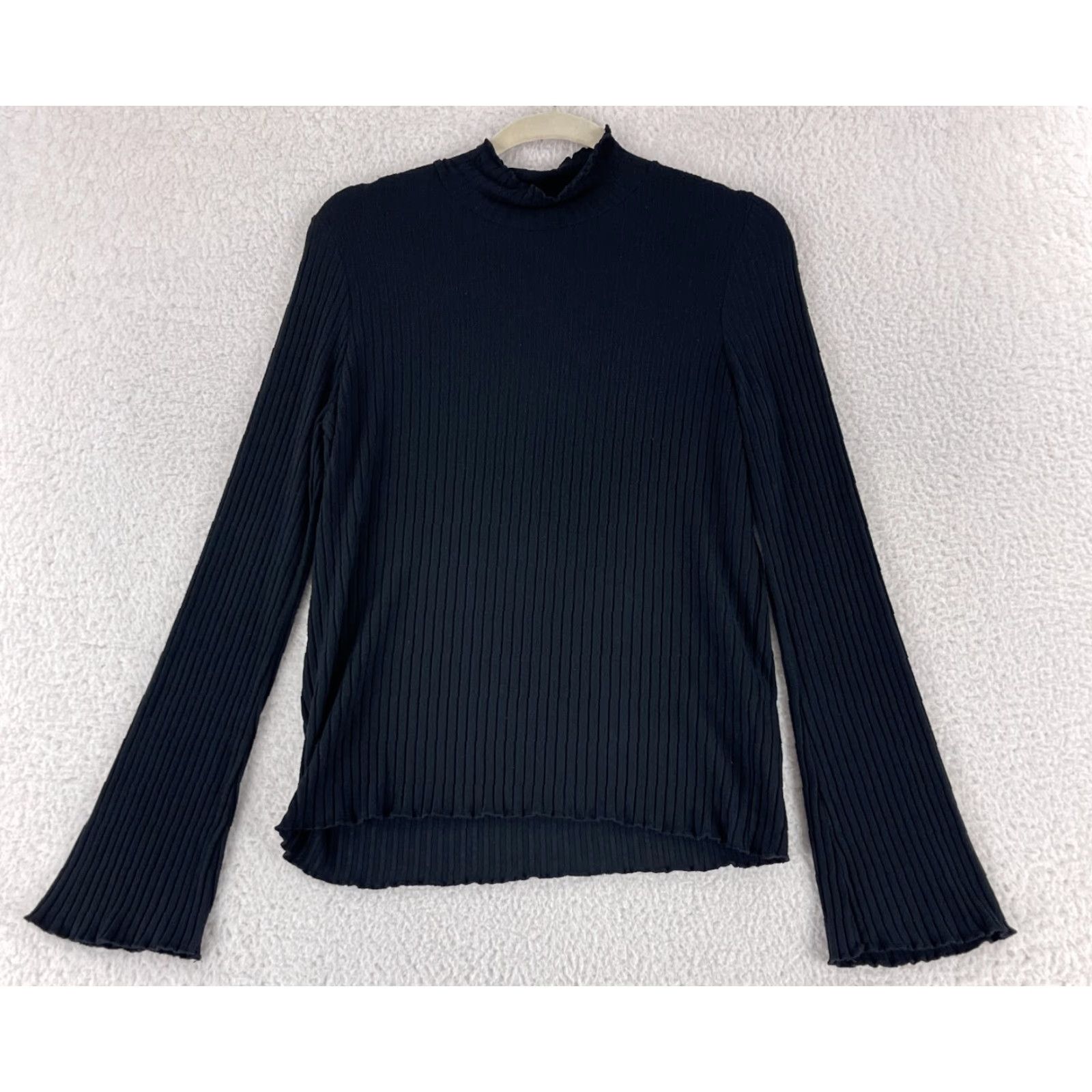 Madewell Madewell Shirt Womens Large Solid Black Ribbed Mock Neck Long Sleeve Knit Casual Size L / US 10 / IT 46 - 2 Thumbnail