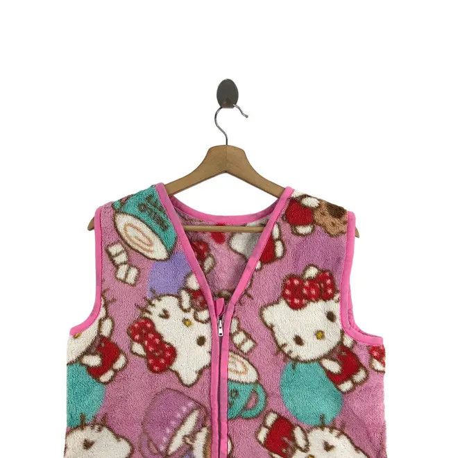 Vintage Vtg HELLO KITTY SANRIO Cartoon Anime Pink Fleece Vest Zipper Size M / US 6-8 / IT 42-44 - 6 Thumbnail