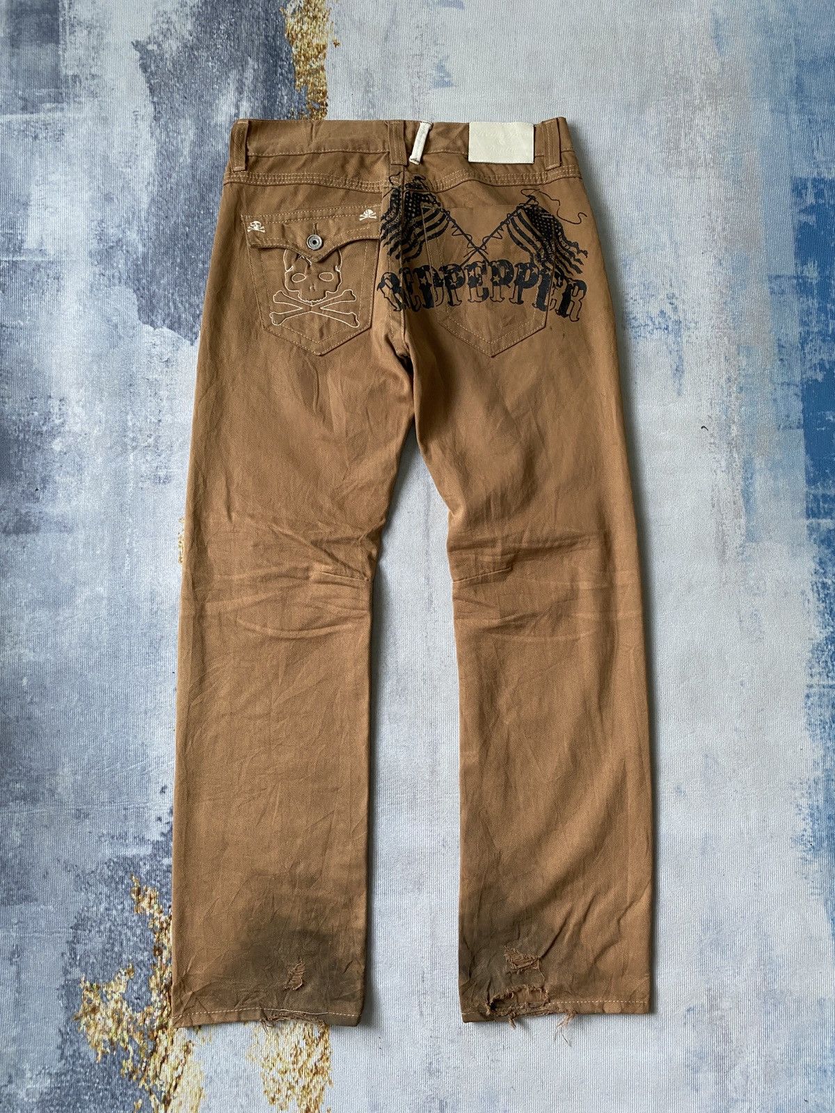 Japanese Brand × Le Grande Bleu (L.G.B.) × Tornado Mart Red Pappers Skull Design Ed Hardy Style Distressed Pant Size US 34 / EU 50 - 4 Thumbnail