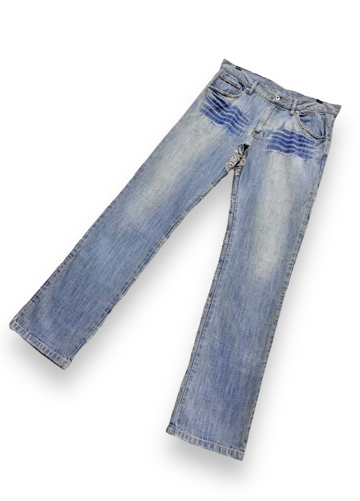 Japanese Brand 🔥RARE🔥Vtg GUMU INTERNATIONAL Designer Distressed Lightwash Size US 32 / EU 48 - 7 Thumbnail