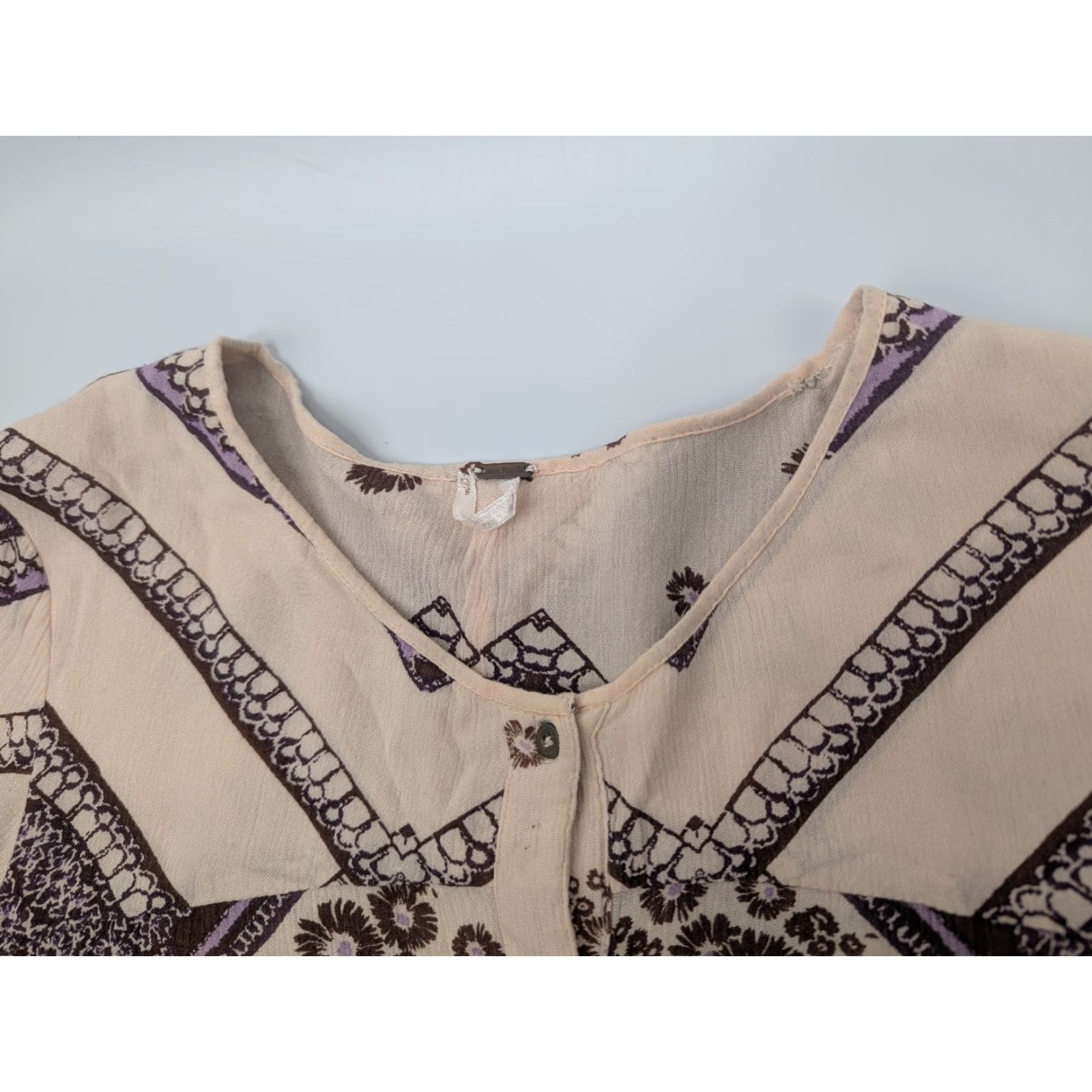 Free People Free People Printed Rayon Gauze From Your Heart Beige Boho Dress S Small Brown A-Line Womens Short Sleeve Size S / US 4 / IT 40 - 7 Thumbnail