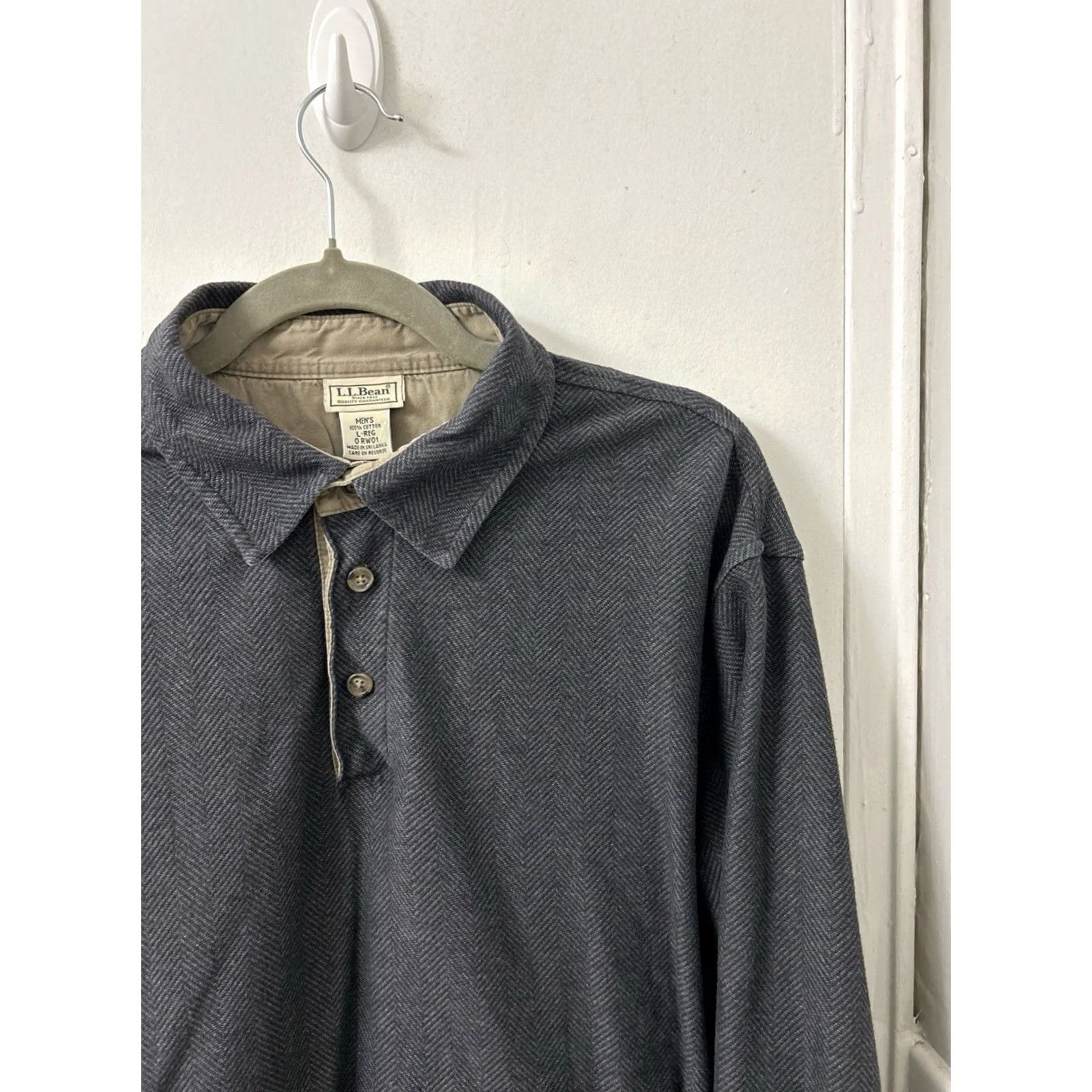 Vintage VINTAGE: No LL Bean Polo Shirt Mens L Gray Herringbone Cotton Long Sleeve 0RW01 Size US L / EU 52-54 / 3 - 4 Thumbnail