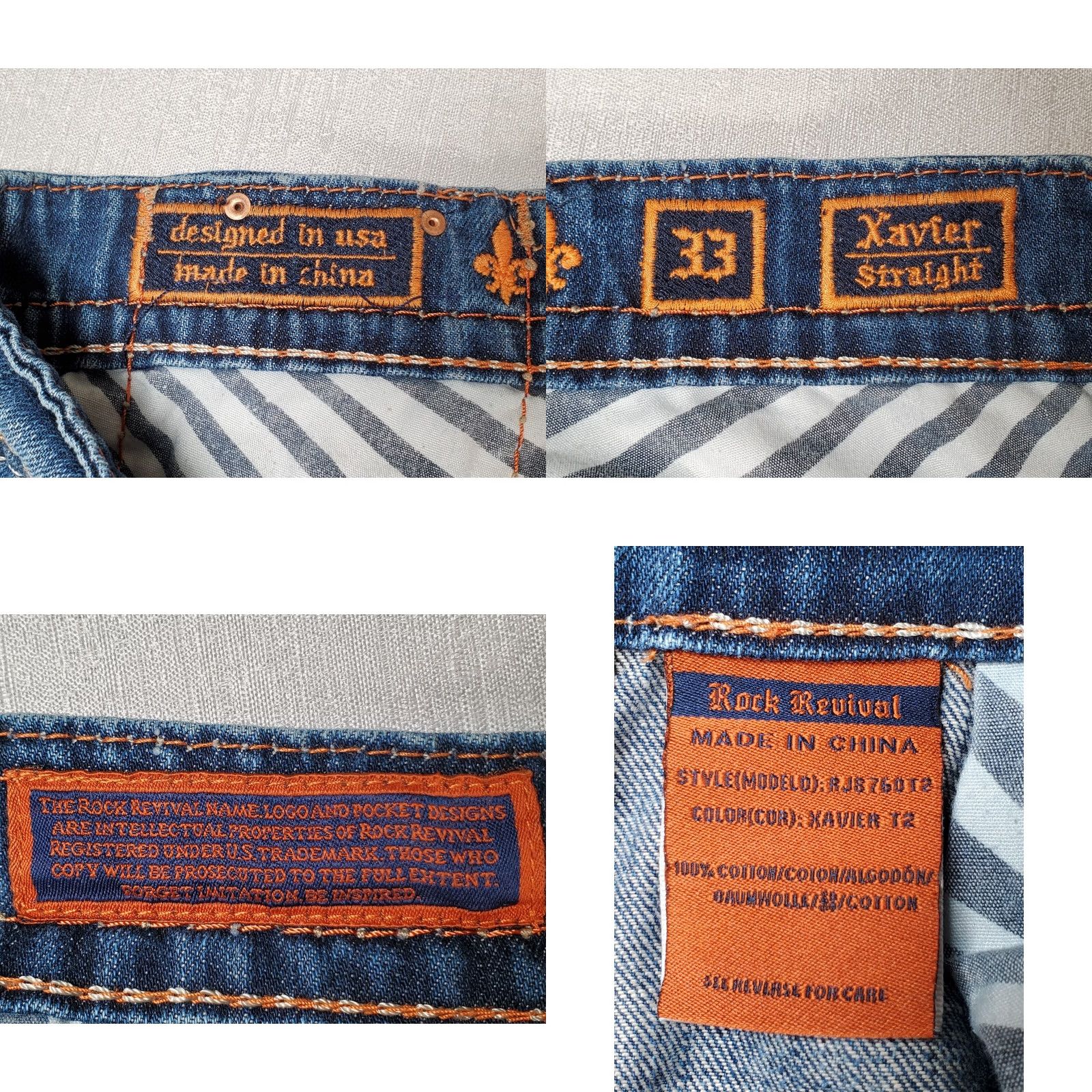 Vintage Rock Revival Xavier Straight Jeans Blue Distressed Embroidered Button Pockets Men's 33 Jeans Size US 33 - 8 Thumbnail