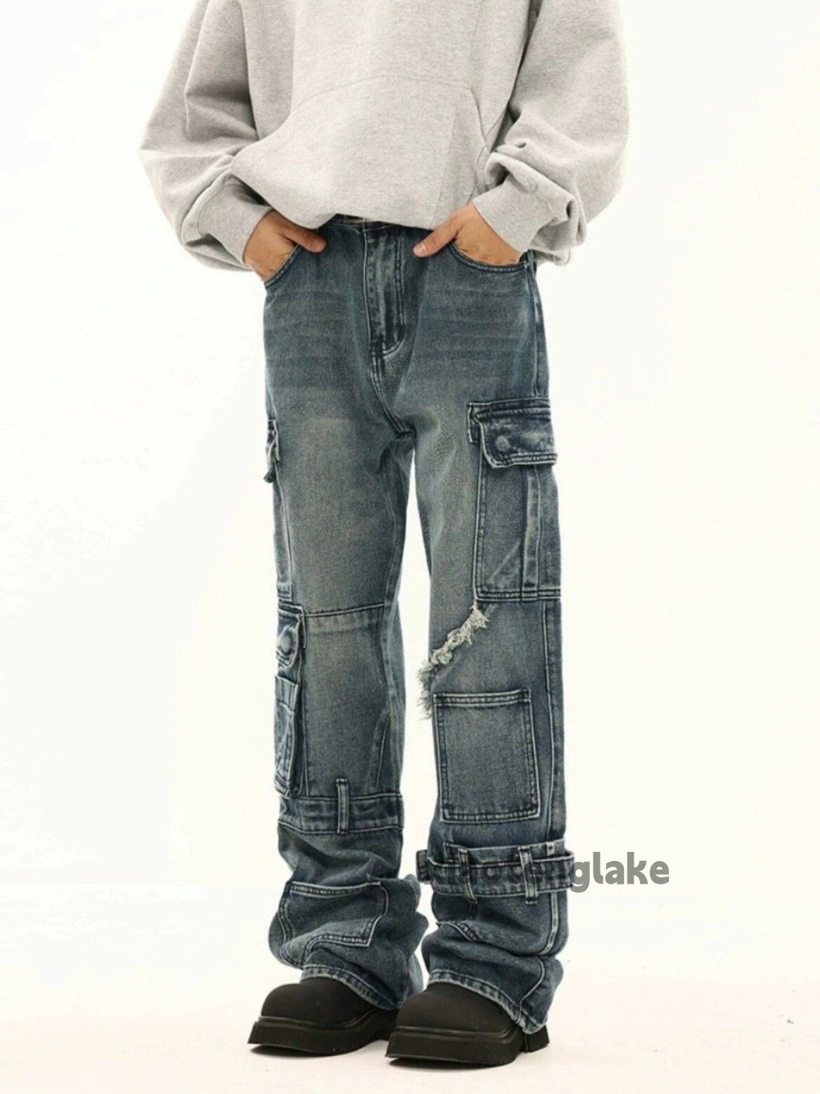 Jean × Vintage washed faded patchwork punk grunge bootcut jeans Size US 32 / EU 48 - 8 Thumbnail