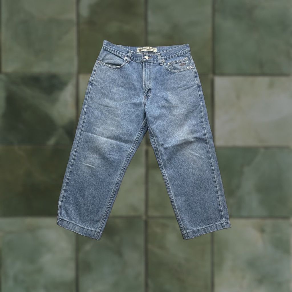 Harley Davidson Harley-Davidson Jeans Mens 34x25.5 Cropped Wide Leg Light Blue Denim 5-Pocket Straight Relaxed Regular Adult Mens Jeans Size US 34 / EU 50 - 1 Thumbnail