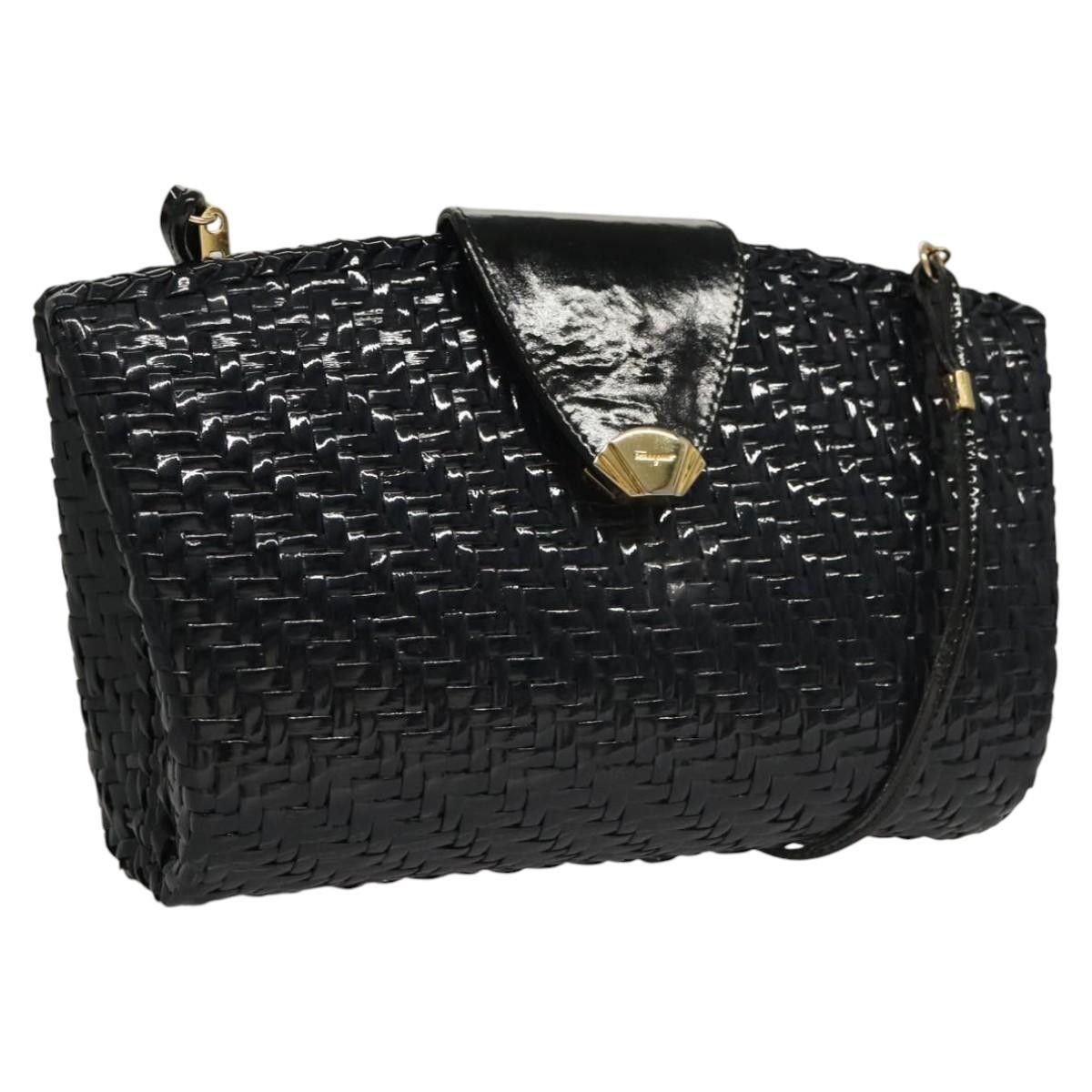 Salvatore Ferragamo Shoulder Bag Wicker Navy Gold Auth Ec910 in Navy/Gold, Women's