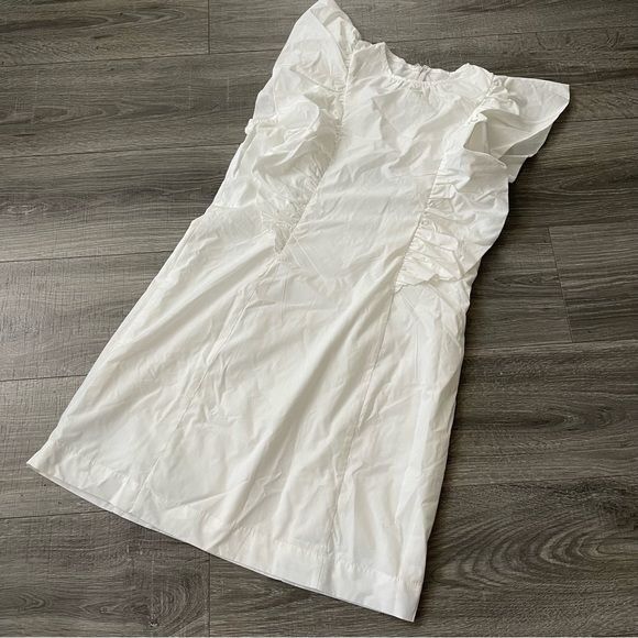 Other En Saison Lifted Mini Dress White Cotton Ruffle Sleeve Shift Size M / US 6-8 / IT 42-44 - 2 Thumbnail