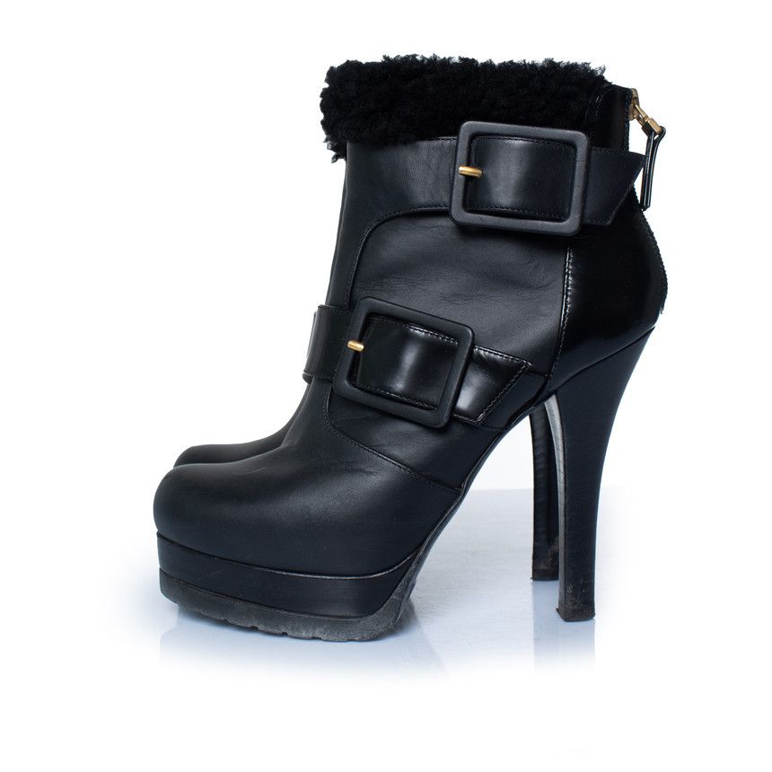Fendi Fendi, black leather ankle boots with shearling Size US 6.5 / IT 36.5 - 2 Thumbnail