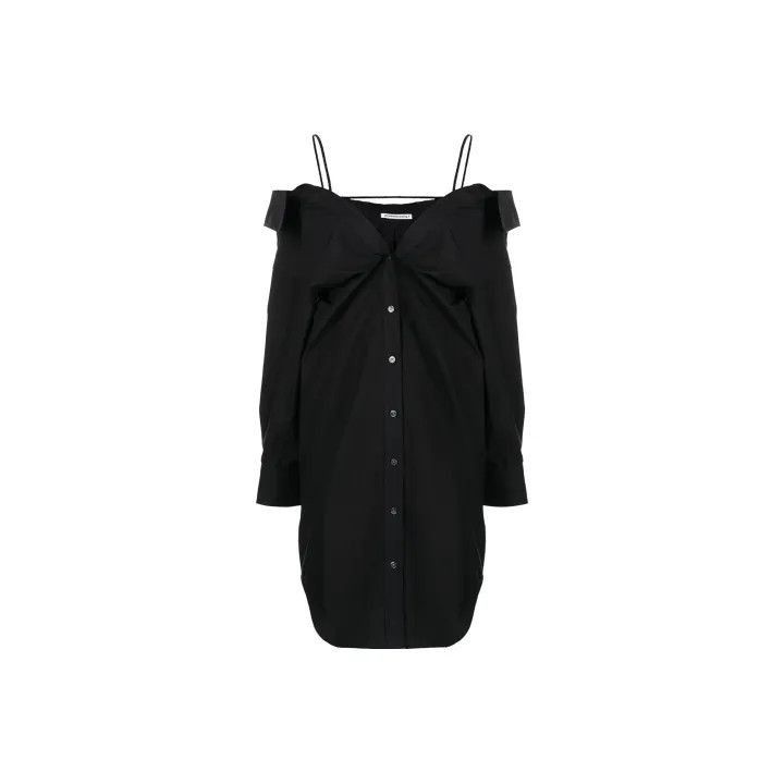 Alexander Wang Alexander Wang Black Off-Shoulder Button-Up Dress - Size S / US 4 / IT 40 - 1 Thumbnail