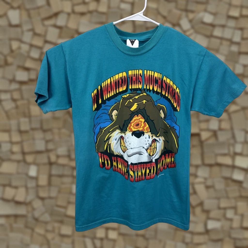 Vintage VINTAGE SSI T-Shirt Men Blue 90s Funny Animals Stress Staying Home Cartoon Logo Graphic Print Short Sleeve Crew Neck Adult Large Size US L / EU 52-54 / 3 - 1 Thumbnail