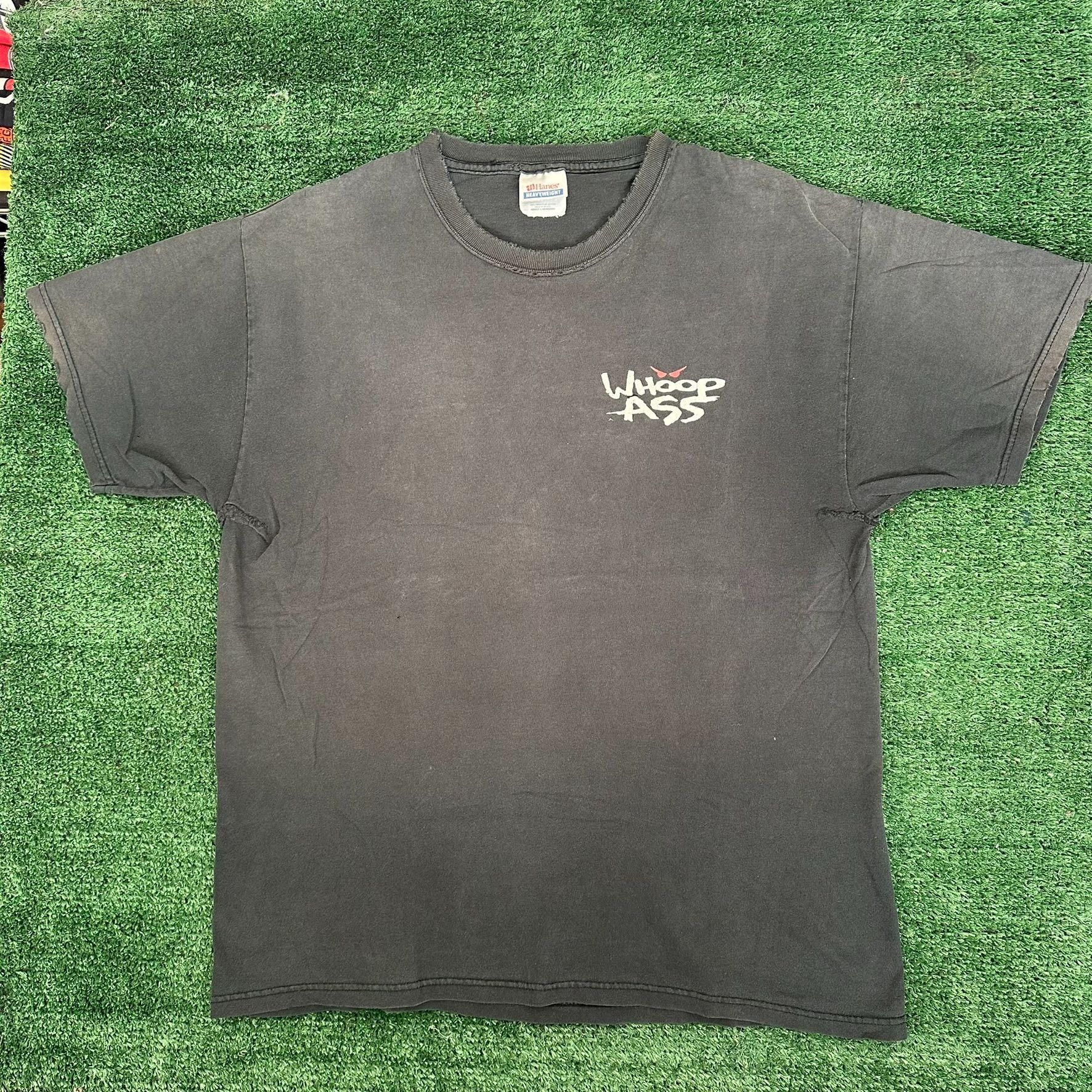 Hanes Vintage 90s Whoop Ass T-Shirt Faded Black Distressed Boxy L Size US L / EU 52-54 / 3 - 5 Thumbnail