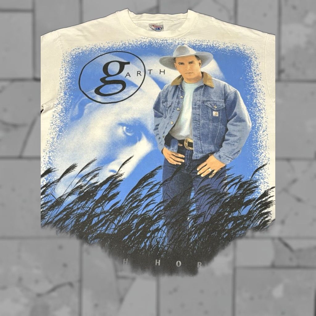 VINTAGE Garth Brooks T-Shirt Men's Large White 90s Music Tour