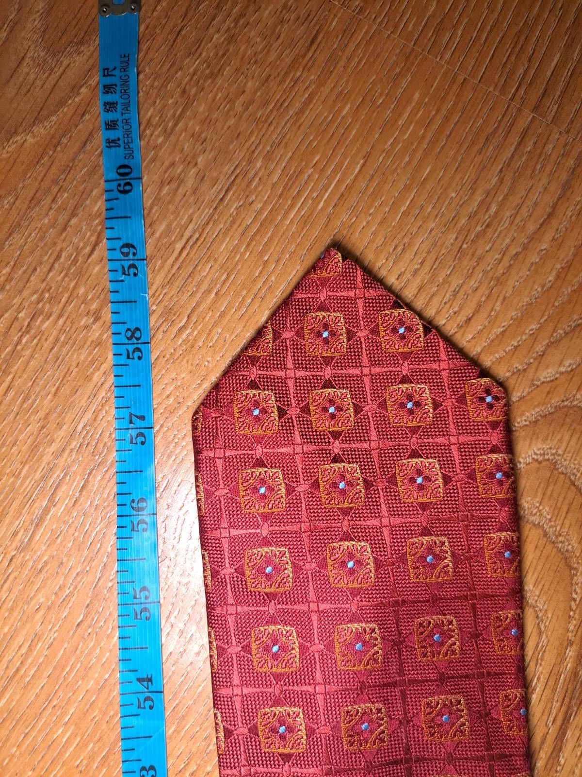 Ike Behar Ike Behar 100% Silk Tie Red Geometric Handmade in USA Wide Size ONE SIZE - 6 Thumbnail