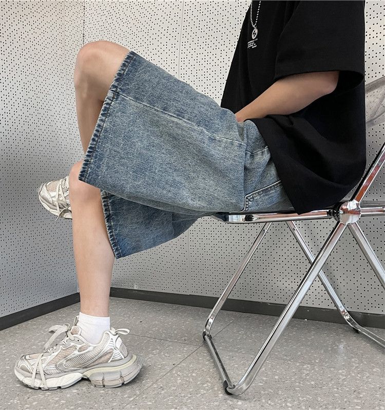 Japanese Brand × Jean Retro loose washed straight leg denim shorts Size US 32 / EU 48 - 2 Thumbnail