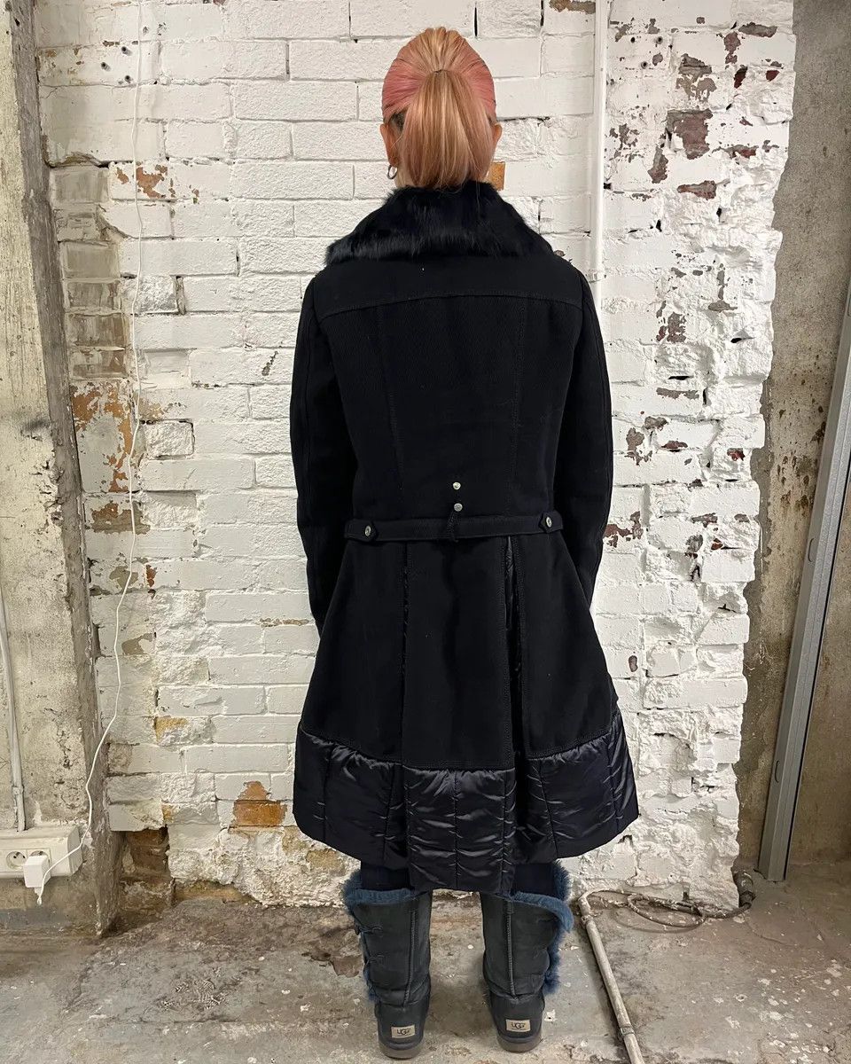 Marithe + Francois Girbaud 1990s Marithé + François Girbaud Navy Wool Quilted Fur Collar Long Coat Size M / US 6-8 / IT 42-44 - 3 Thumbnail