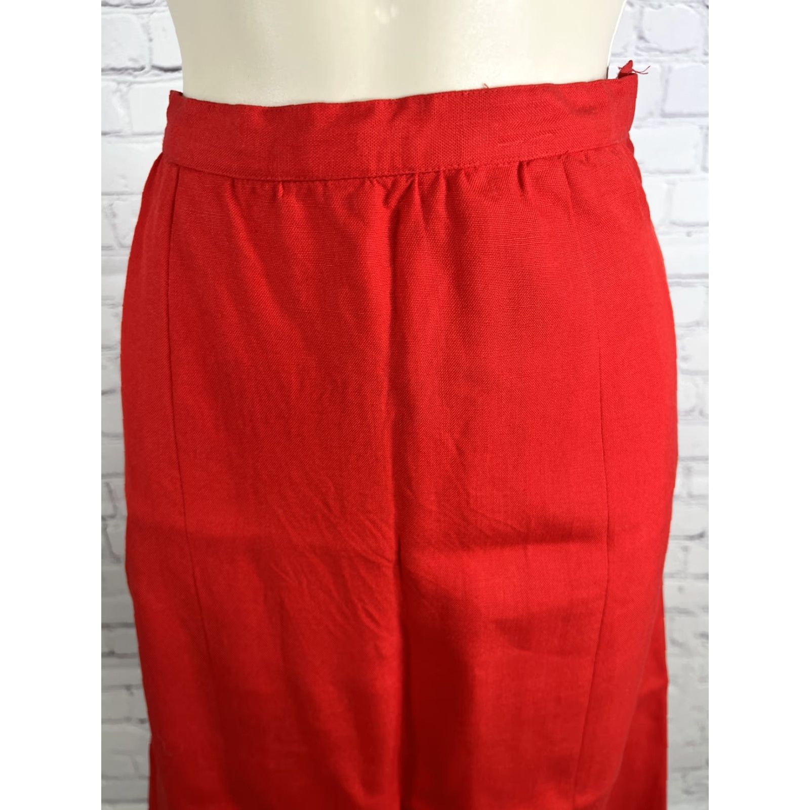 Vintage VINTAGE Adele Simpson Candy Apple Red Linen Blend High Waist Pleated Long Skirt Size 34" / US 12 / IT 48 - 4 Thumbnail