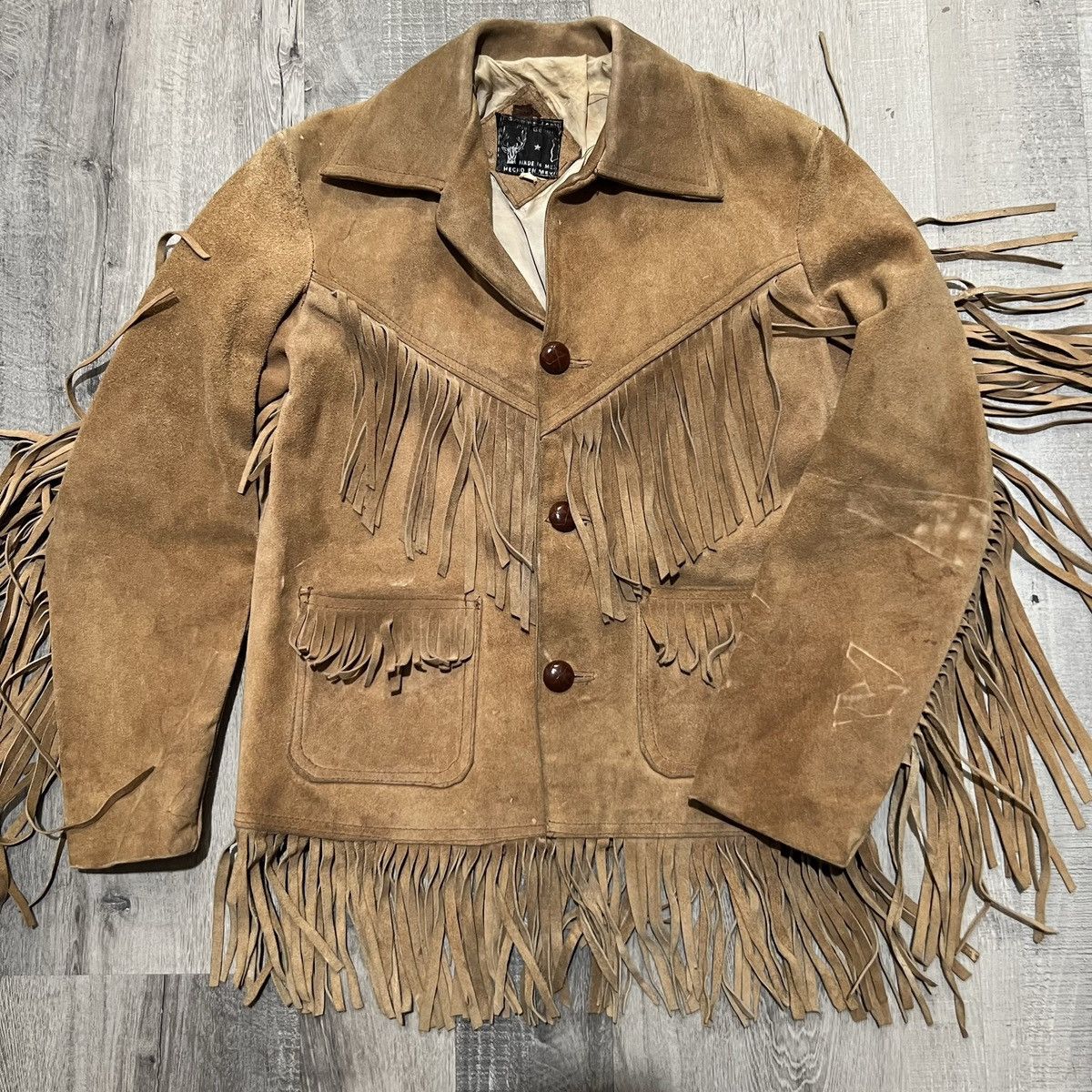 image of Mexicana x Vintage VTG 1950S Deerskin Leather Western Fringe Boho Cowboy Jacket in Brown Tan (Size 