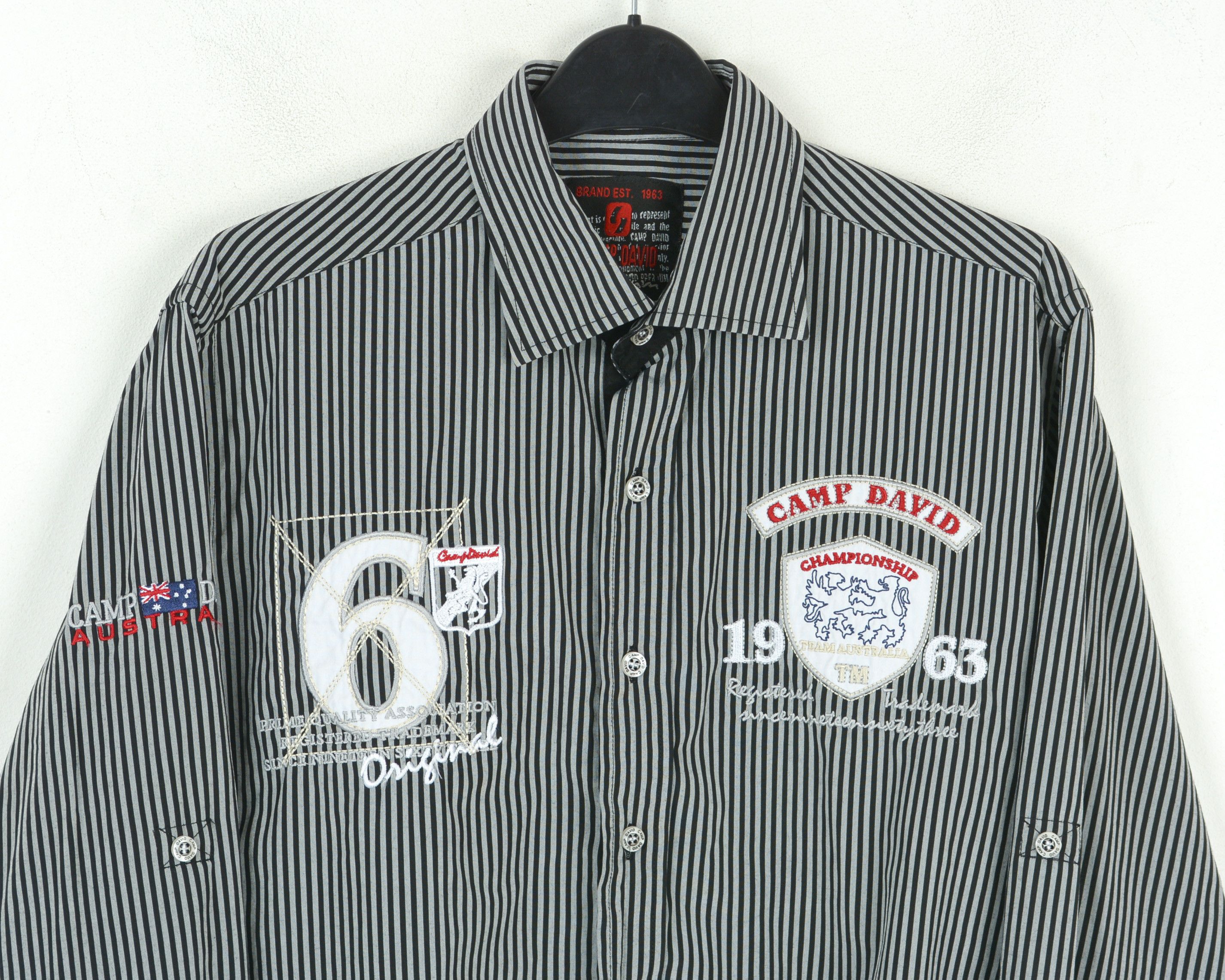 Camp David Shirt M Pinstriped Embroided Long Sleeve Grey Casual Top Size US M / EU 48-50 / 2 - 2 Thumbnail