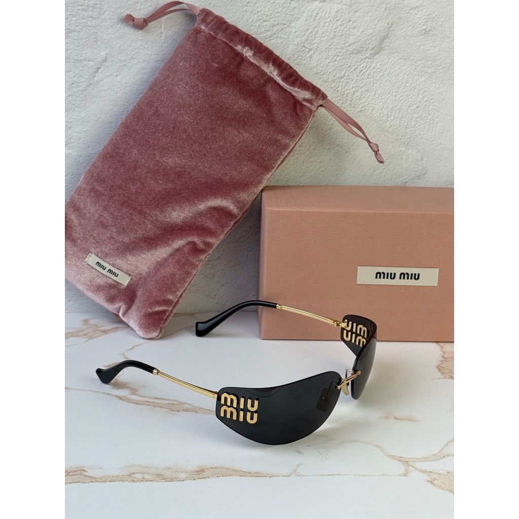 Miu Miu CNEW Miu Miu MU A51S Mask Sunglasses in Gold Grey $696 Size ONE SIZE - 5 Thumbnail