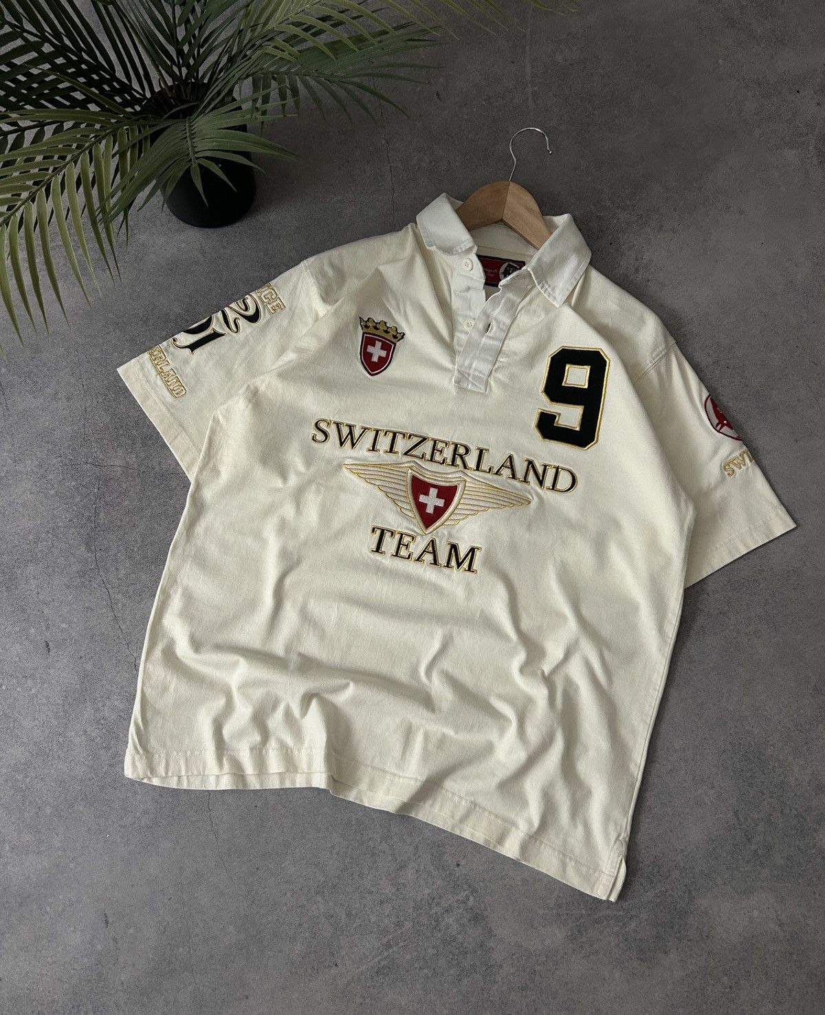 K-Swiss Vintage Switzerland team big logo polos jersey mens Size US L / EU 52-54 / 3 - 3 Thumbnail