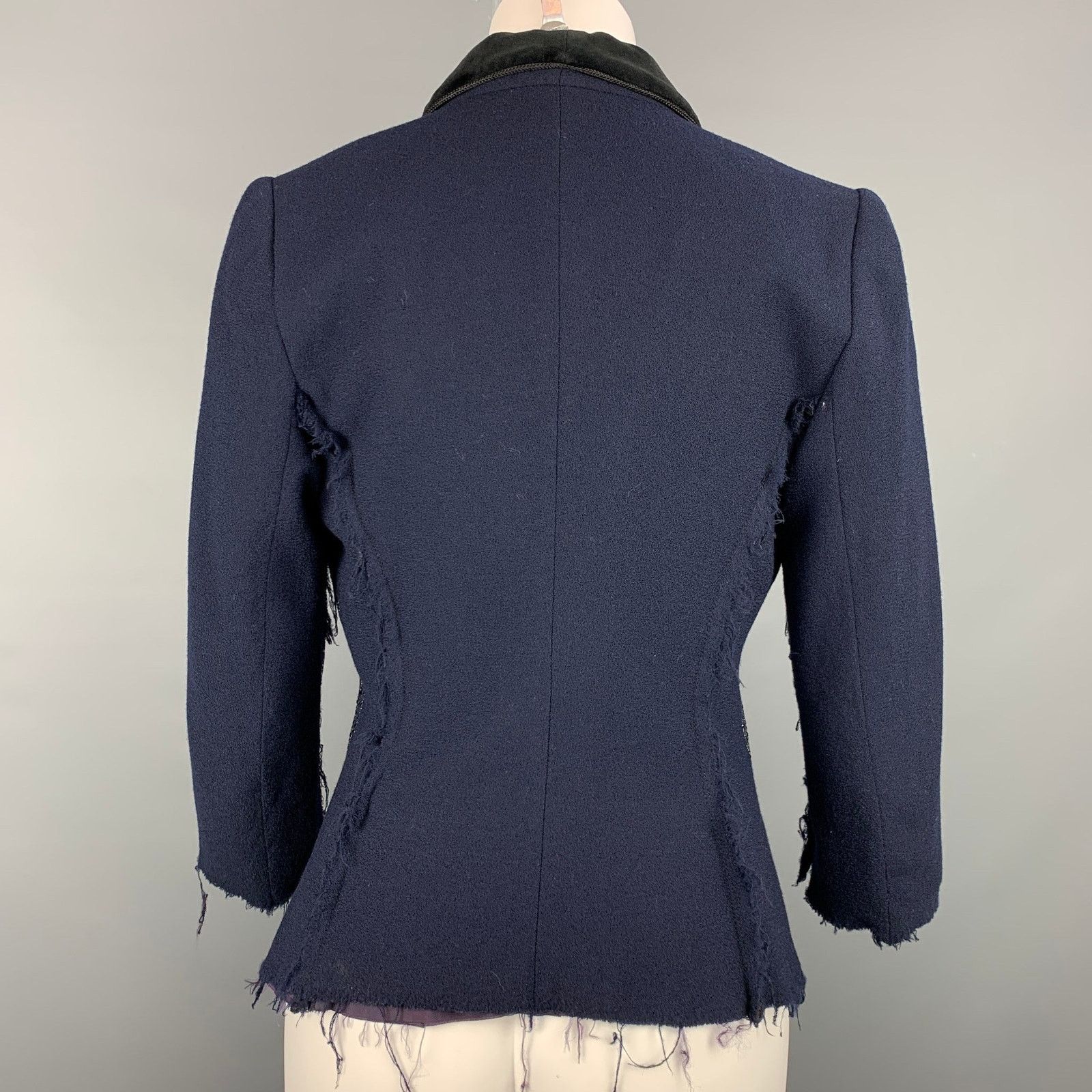 Vintage VINTAGE Size S Navy & Black Crepe Rhinestones Tuxedo Jacket Size S / US 4 / IT 40 - 4 Thumbnail