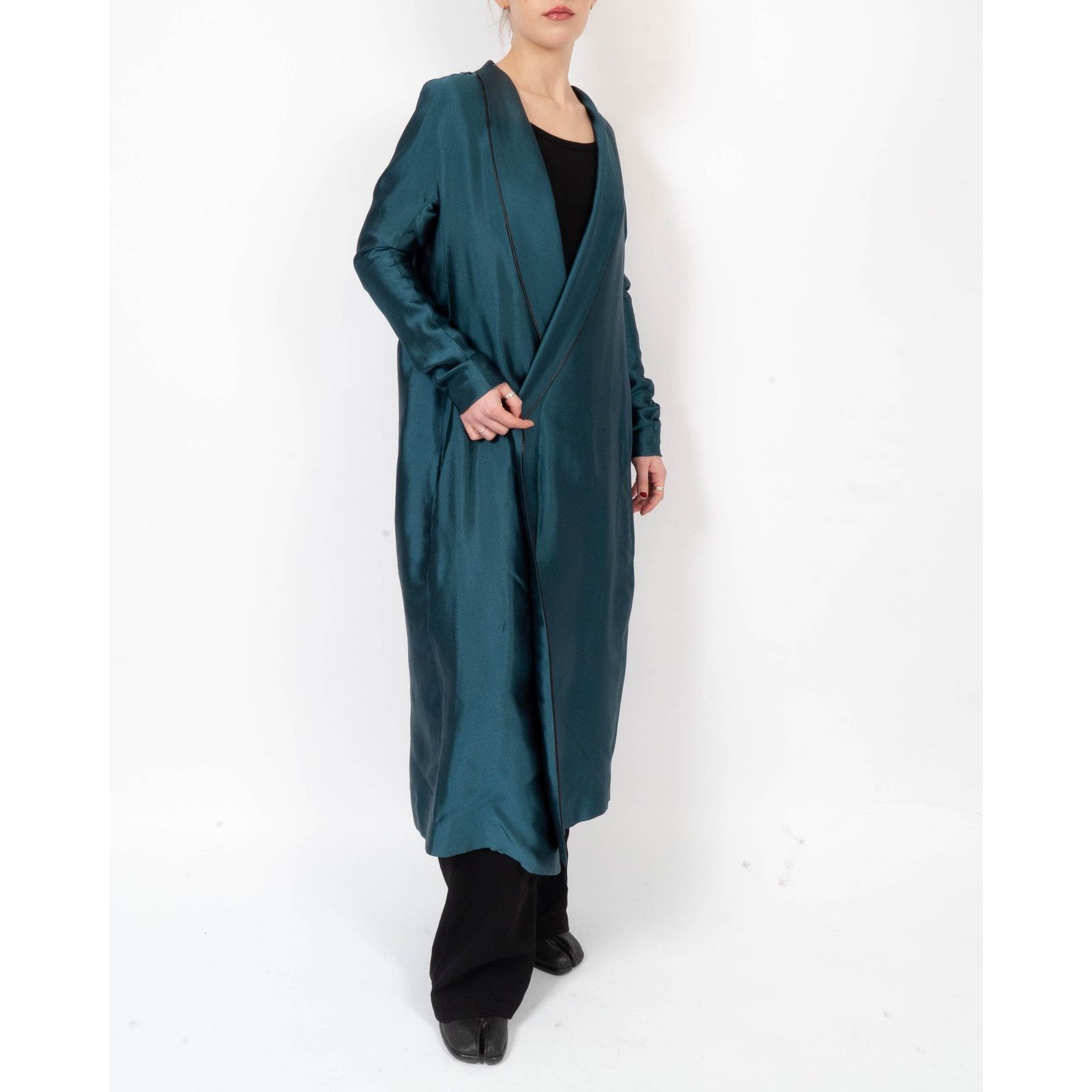 Haider Ackermann FW11 Unstructured Long-Coat in Blue Textured Viscose Size S / US 4 / IT 40 - 7 Thumbnail