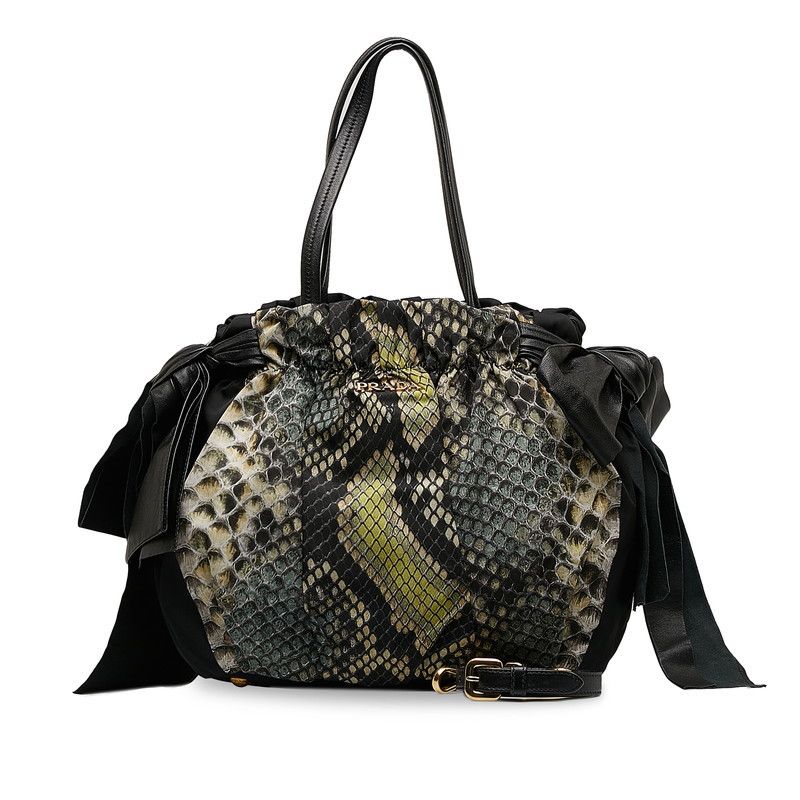 image of Prada Tessuto Stampato Bow Bag in Black, Women's