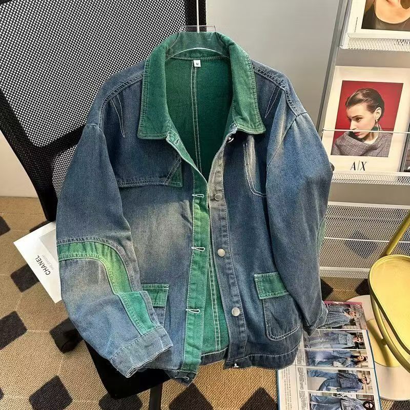 New Color Block Denim Jacket · Retro Workwear Vibe