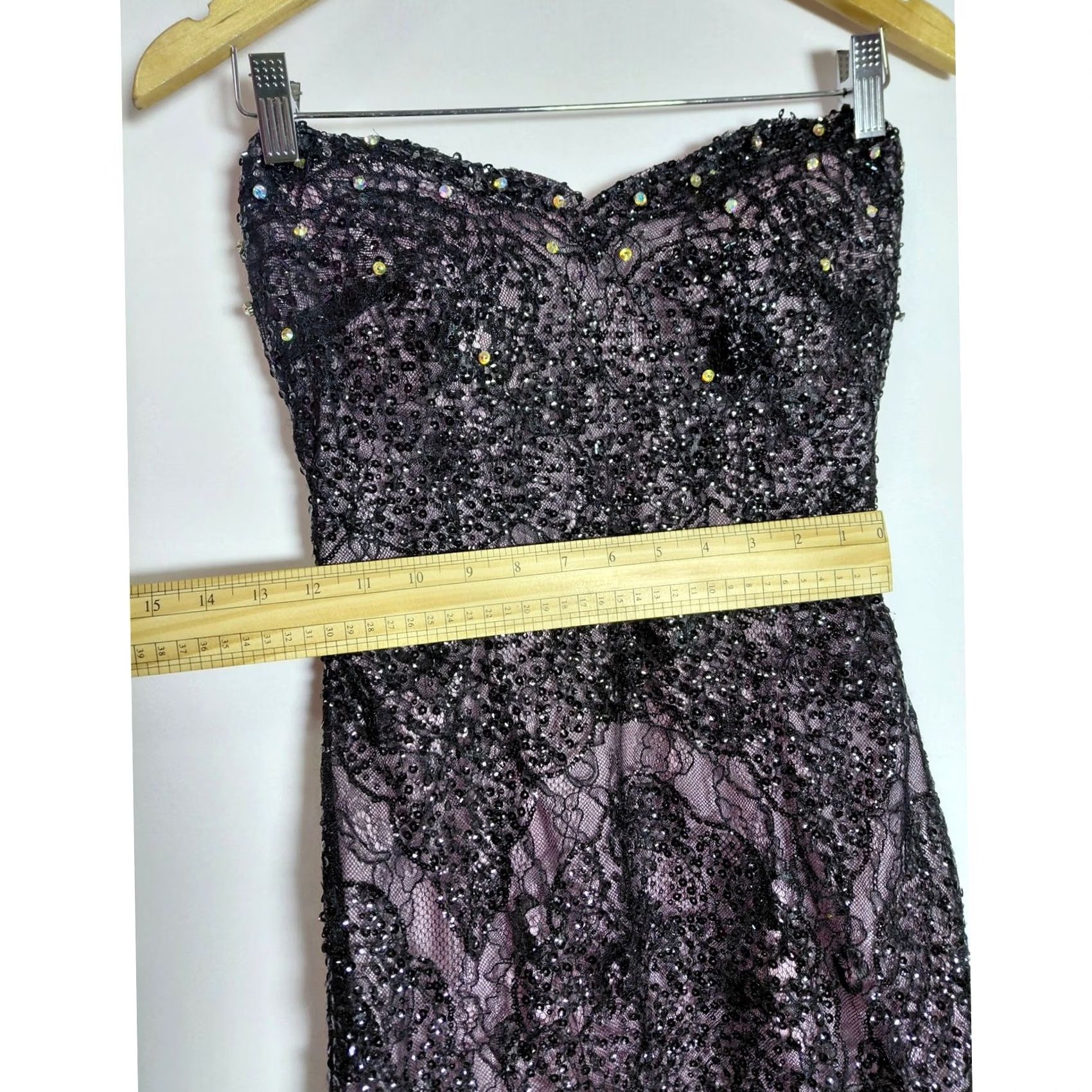 Vintage ALYCE PARIS Black Sequin Lace Strapless Dress Size 4 Short Sleeveless Solid Party/Cocktail Formal Womens Size 27" / US 4 / IT 40 - 7 Thumbnail
