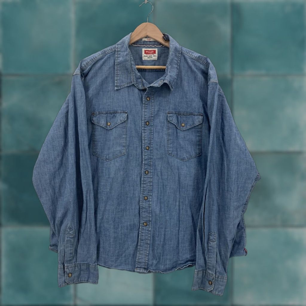 Wrangler Wrangler Shirt Mens 3XL Blue Denim Western Button Front Long Sleeve Mens Size US XXL / EU 58 / 5 - 1 Thumbnail