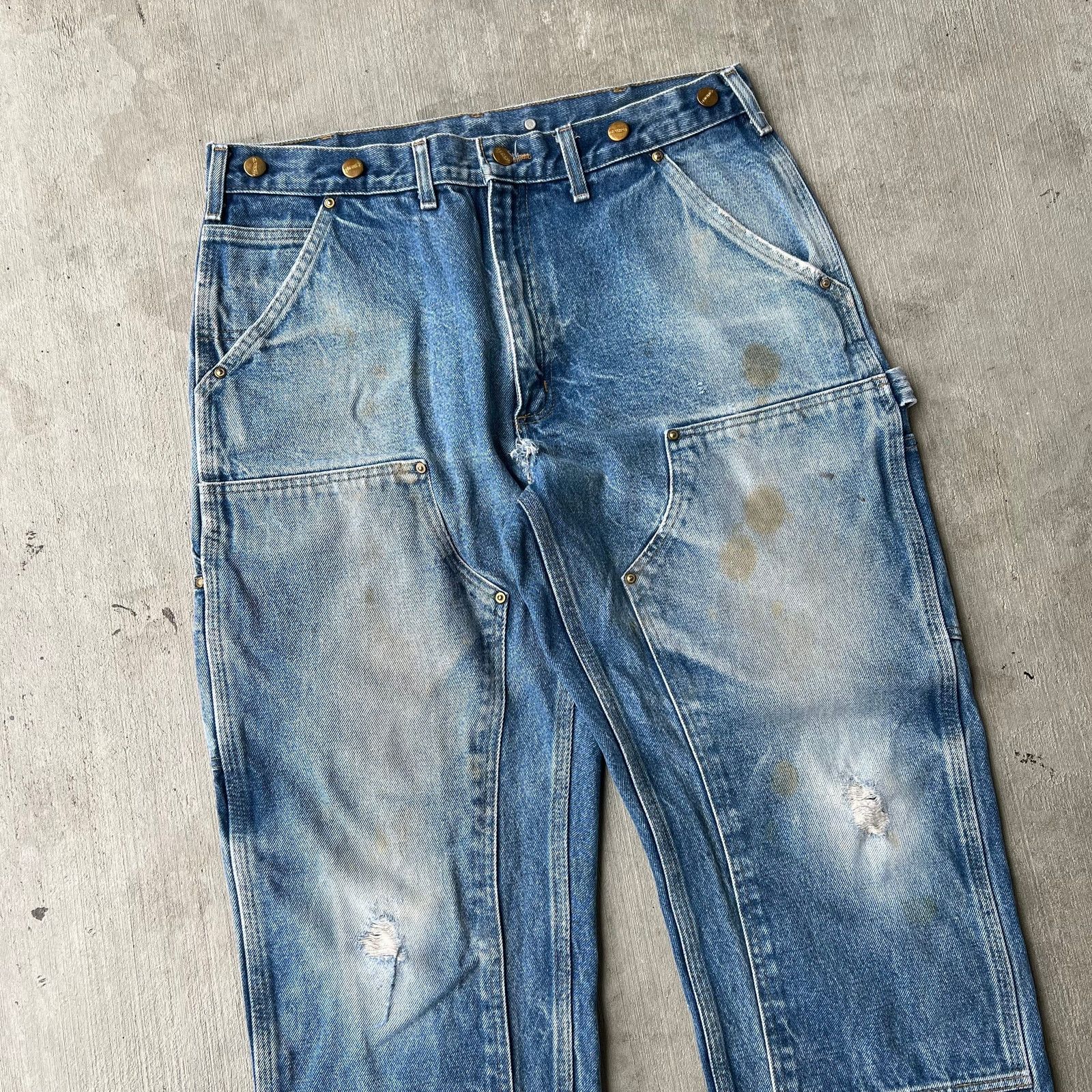 Carhartt × Vintage Carhartt denim fade blue B07 DNM double knee work wear pants Size US 34 / EU 50 - 2 Thumbnail