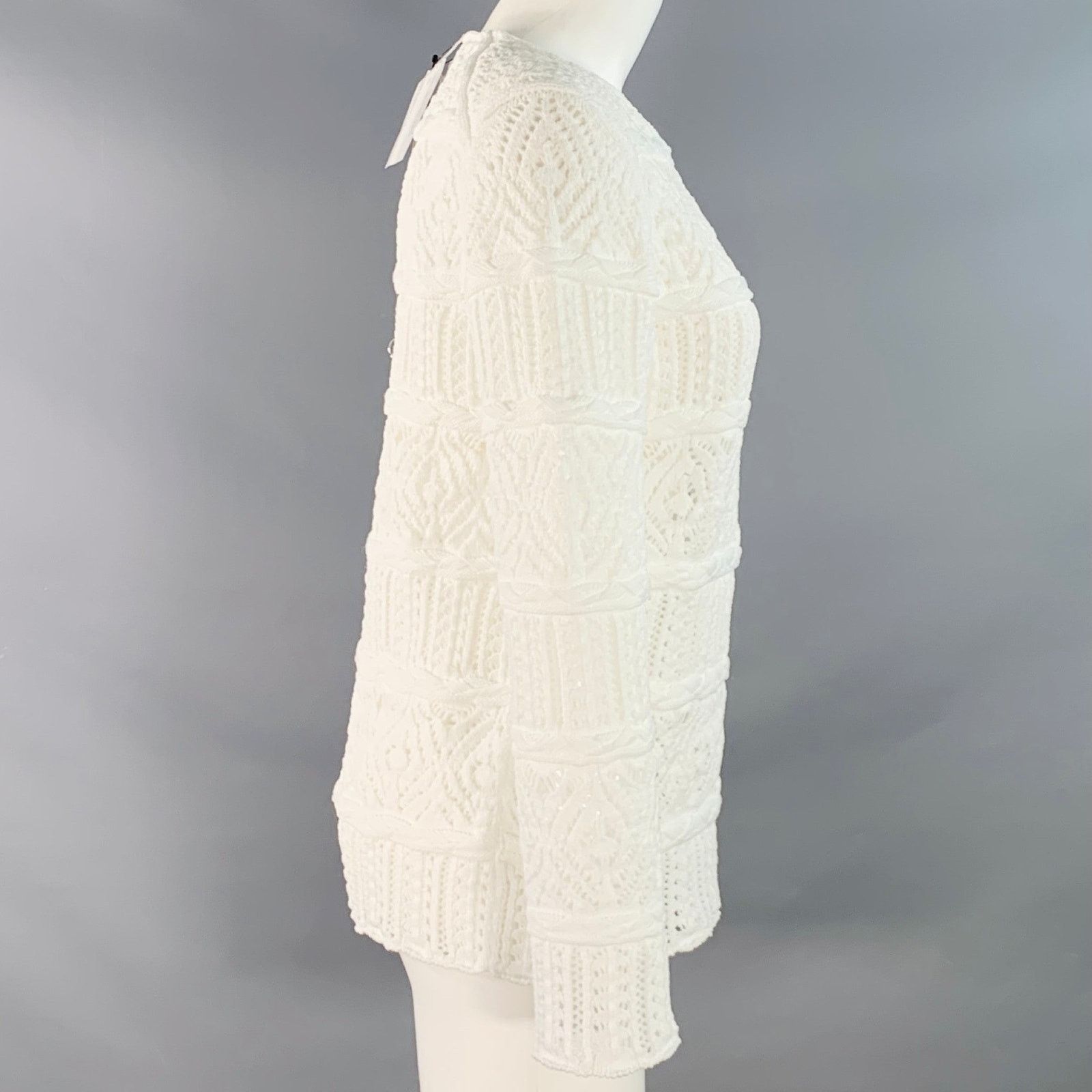Comme des Garcons 2022 Size M White Textured Knit Polyester Crew Neck Sweater Size M / US 6-8 / IT 42-44 - 3 Thumbnail