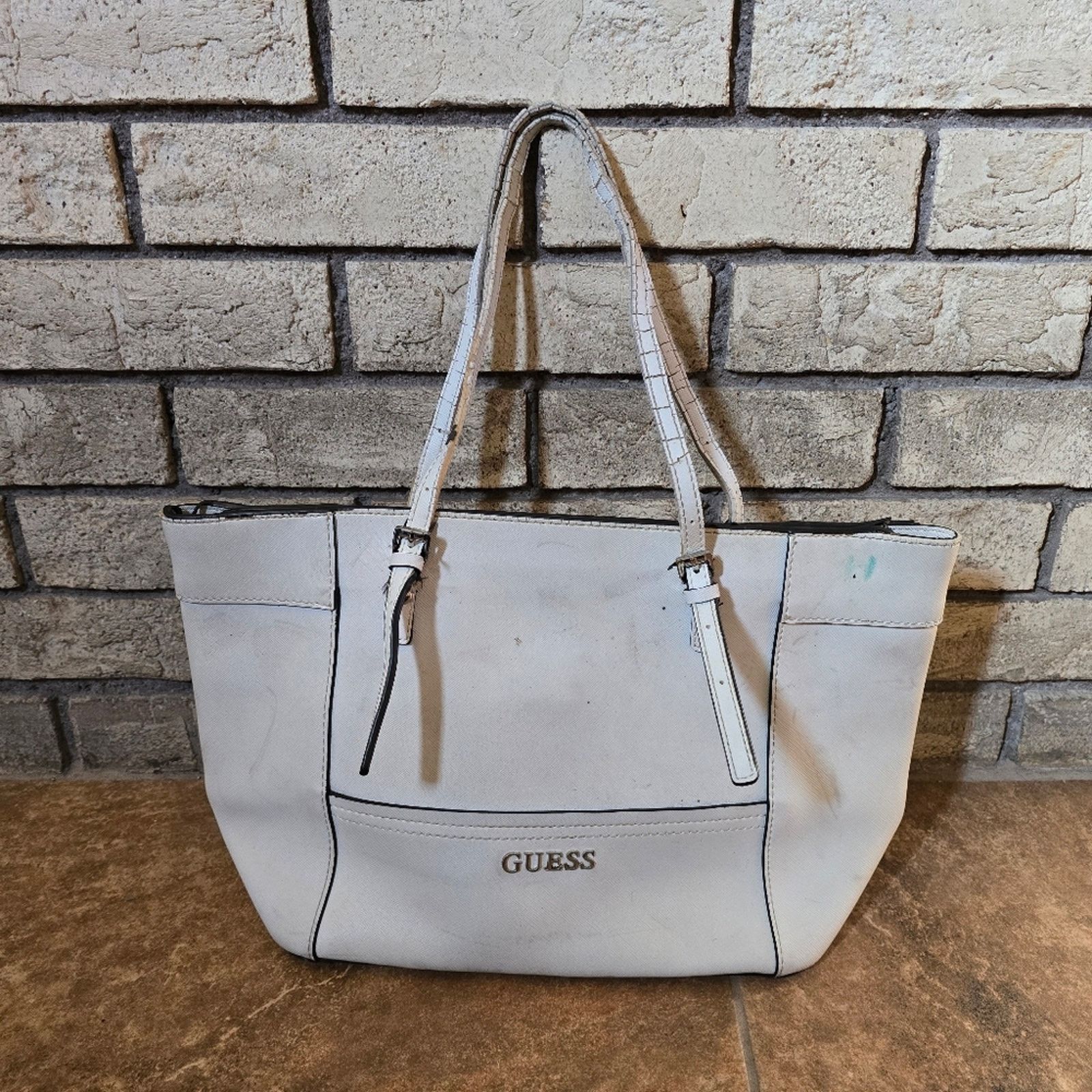 Guess White Black Trim Detailed GUESS Tote Size ONE SIZE - 1 Thumbnail