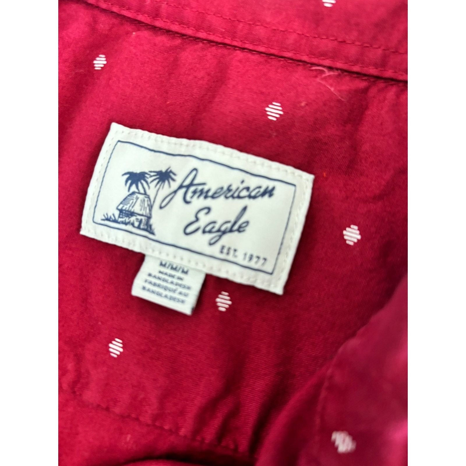 American Eagle Outfitters American Eagle Printed Button-Up Burgundy Shirt Size M Size US M / EU 48-50 / 2 - 6 Thumbnail