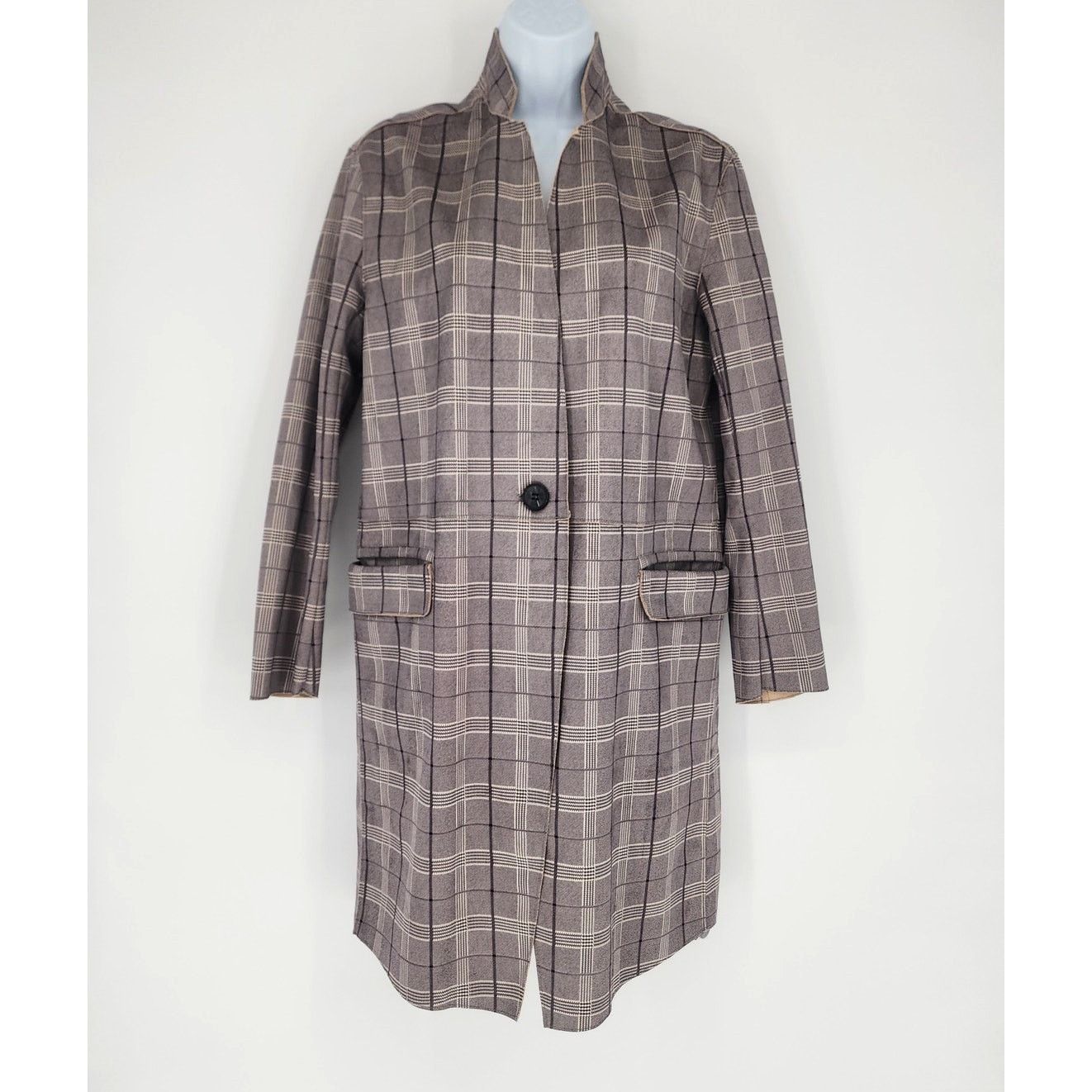 BLANKNYC BlankNYC Plaid Button Front Longline Coat Gray Check Size XS Size XS / US 0-2 / IT 36-38 - 2 Thumbnail