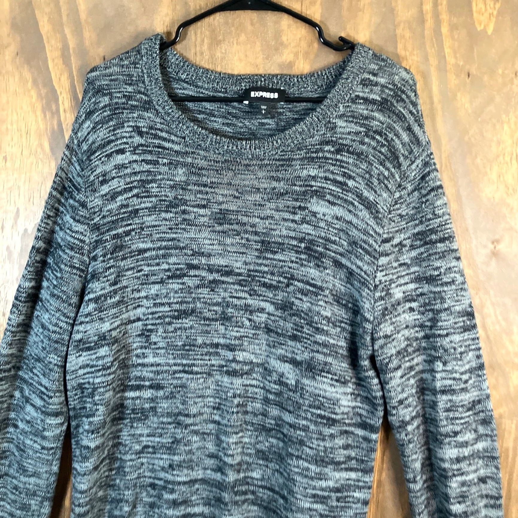 Express Express Womens Sweater Black Marled Knit Crew Neck Pullover Long Sleeve Large Size L / US 10 / IT 46 - 2 Thumbnail