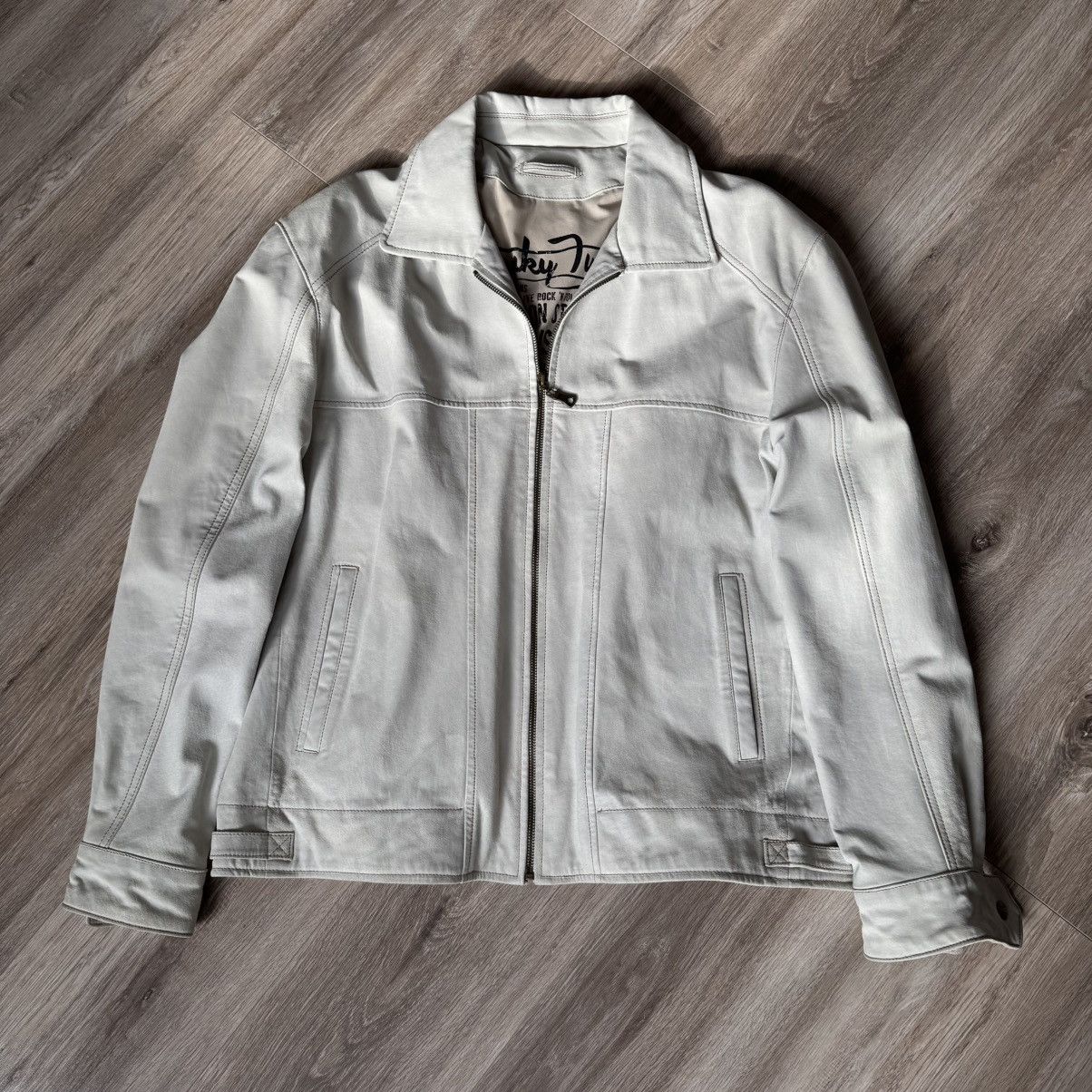 Genuine Leather × Vintage Vintage White Suede Leather Jacket XL Oversized Biker RARE Size US XL / EU 56 / 4 - 3 Thumbnail