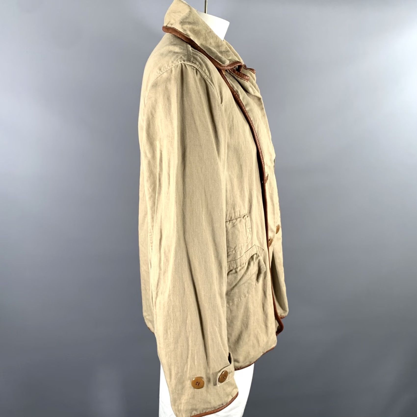 Kapital KAPITAL Jacket Khaki Cotton Hemp Leather Trim Notch Lapel XL Men Size US XL / EU 56 / 4 - 3 Thumbnail