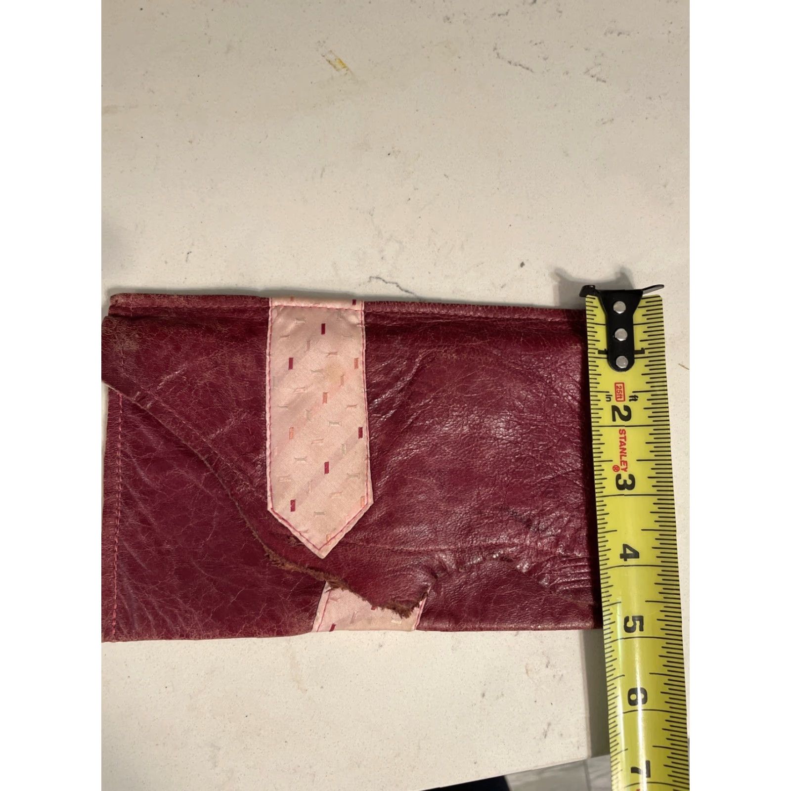 Vintage VINTAGE Handmade Leather Purple Pink Ribbon Clutch Pouch Cosmetic Bag Wallet Boho Stars Womens Purple Bag Zipper Clutch Womens Size ONE SIZE - 8 Thumbnail