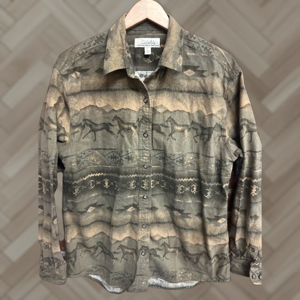 Vintage Cabela's Horse Camo Flannel Long Sleeve Button-Up Shirt Mens XL Brown Camouflage Pockets Zippers Size US XL / EU 56 / 4 - 1 Thumbnail