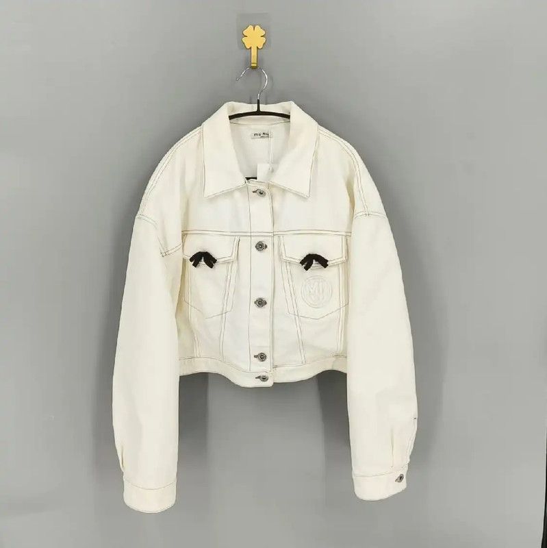 Miu Miu Miu Miu White Denim Jacket for Women 0089 Size XL / US 12-14 / IT 48-50 - 1 Thumbnail