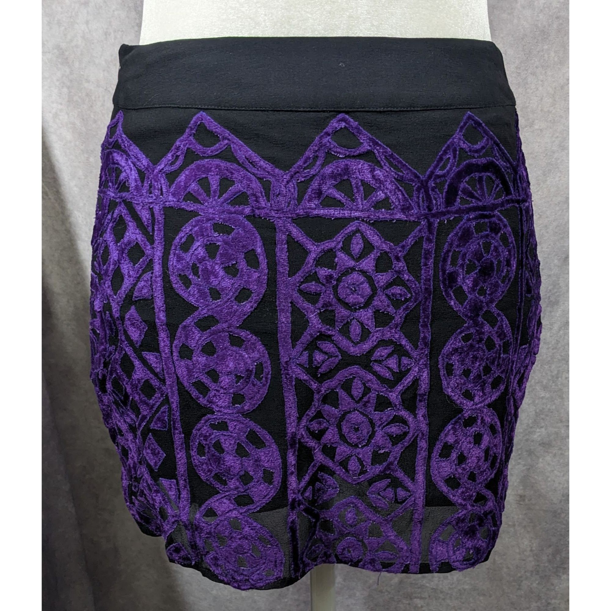 Rococo Sand Rococo Sand Gothic Purple And Black Burnt Out Velvet Mini Sk Size 29" - 8 Thumbnail