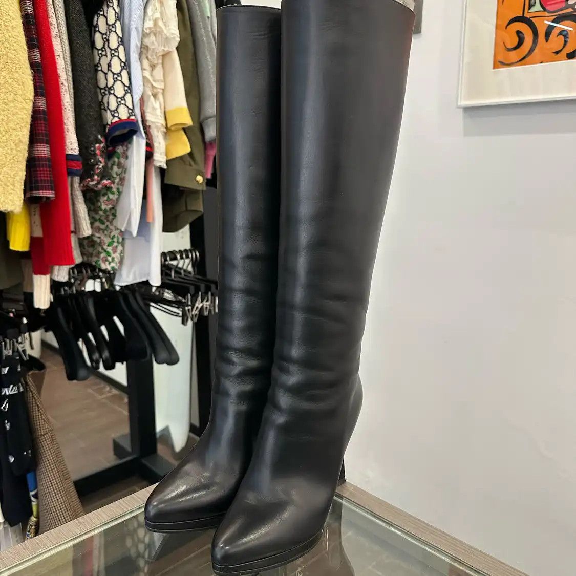 Dior DIOR black leather Women's knee-high boots 37 Size US 7 / IT 37 - 1 Thumbnail
